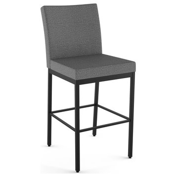 Amisco Perry Plus Counter and Bar Stool, Grey Woven Fabric / Black Metal, Bar Height
