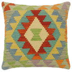 Bareens Designer Rugs - Shabby Chic Turkish Holden Hand Woven Kilim Pillow - Embellish your home with this timeless casual chic handmade Southwestern Kilim throw pillow covers made with wool and cotton. Constructed on a loom by Nomad Turkman people with hand spun wool and Natural Vegetable dyes these beautiful Kilim pillow covers are known for their beautiful repetitive geometrical, naturalistic floral and traditional patterns yet still giving it a moden look. Masterfully artisan-crafted on traditional Kilim looms with a contemporary fashion palette producing bold intricate sharp patterns making them a standout piece in any decor.