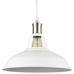 moose.lighting - Cefalu Industrial White Barn Pendant Light-1 Light Loft Fixture - Crafting of solid metal, the pendant light’s barn shade boasts a rustproof matte white finish on the outer surface while it flaunts a white finish on the inner surface, injecting an industrial vibe to  your home decor. What makes this pendant light so unique is the hollow design on the upper part of its lamp holder and you can directly see the bulb through the hollow part, making the pendant light, amazing addition to your aesthetic.