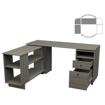 Inval America L-Shaped Engineered Wood Reversible Computer Desk in Gray
