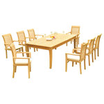 Teak Deals - 9-Piece Teak Dining Set: 122" X-Large Rectangle Table, 8 Mas Stacking Arm Chairs - Set includes: 122" Double Extension Rectangle Dining Table and 8 Stacking Arm Chairs.