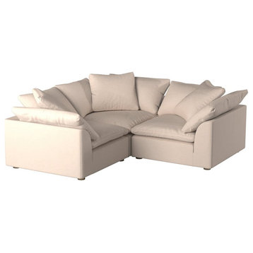 Sunset Trading Puff 3-Piece L-Shaped Fabric Slipcover Sectional in Tan