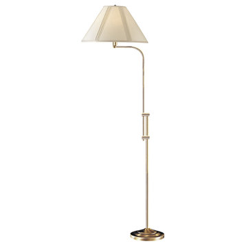 150W 3 Way Floor Lamp with Adjusted Pole, Antique Brass Finish, Off White Shade