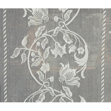 Nottingham Lace Curtain Fabric Floral Ivory Art Nouveau, Standard Cut