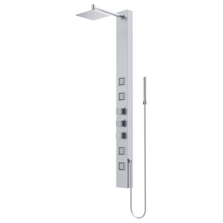 Sutton 58" H x 5" W 4-Jet Shower Panel with Square Shower Head, Stainless Steel