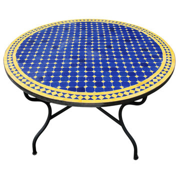 48" Round Moroccan Mosaic Table, Blue / Yellow