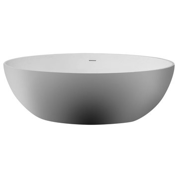 Ab9941 67" White Oval Solid Surface Smooth Resin Soaking Bathtub