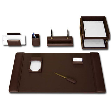 D3420, Chocolate, Brown Leather, 10-Piece Desk Set