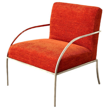 Luxe Retro Vintage Style Orange Corduroy Swoop Chair Large Silver Wide Bright