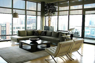 Example of a trendy living room design in Portland