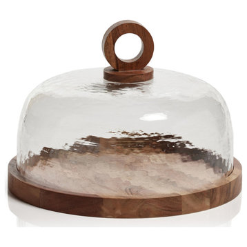 Marion Wood Cheese Board With Hammered Glass Cloche