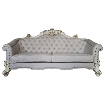 Acme Vendome II Sofa With 6 Pillows 2 Tone Ivory Fabric and Antique Pearl Finsih