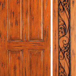Exterior Prehung Door with One Sidelite, Knotty Alder 4-Panel - Front Doors