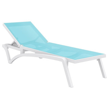 Compamia Pacific Sling Set of 2 Chaise Lounge With White Frame, Turquoise