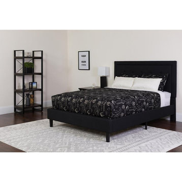 Roxbury Queen Size Tufted Upholstered Platform Bed in Black Fabric with...