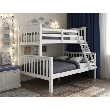 100% Solid Wood Mission Twin Over Full Bunk Bed, White