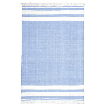 Asher Striped Hand-Woven PET Yarn Indoor/Outdoor Area Rug, Blue, 5' X 7'9"