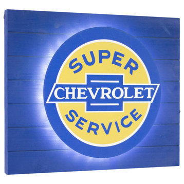 American Art Decor Vintage Chevrolet Super Service Metal Backlit LED Sign