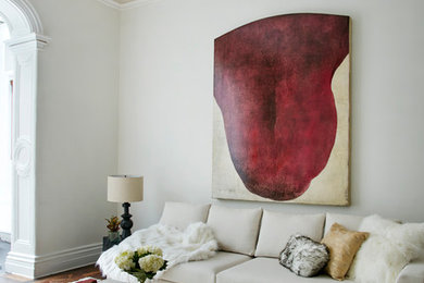 Inspiration for a mid-sized contemporary living room remodel in New York with white walls