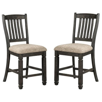 Home Square 2 Piece 24" Upholstered Wood Counter Stool Set in Black and Gray
