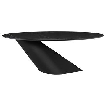 Nuevo Oblo 78.8" Contemporary Ceramic & Steel Metal Dining Table in Matte Black