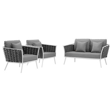 Modern Outdoor Lounge Chair and Sofa Set, Fabric Aluminium, White Gray
