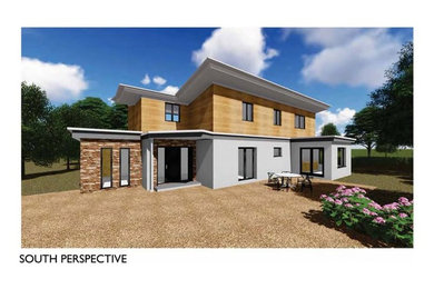 Design ideas for a large contemporary two floor detached house in Channel Islands with mixed cladding.