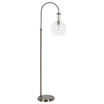 Verona Arc Floor Lamp with Glass Shade in Brushed Nickel/Seeded