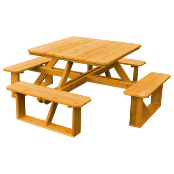 Cedar Square Picnic Table with Attached Benches, Natural Stain