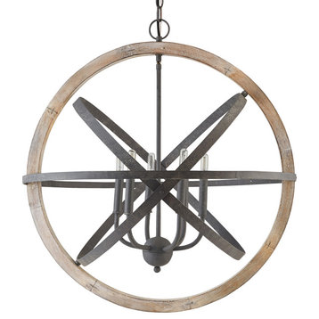 Capital Lighting 330561 6 Light 29"W Taper Candle Pendant - Iron and Wood