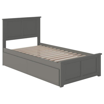 Classic Platform Bed, Hardwood Construction With Lower Drawers, Grey/Twin Xl
