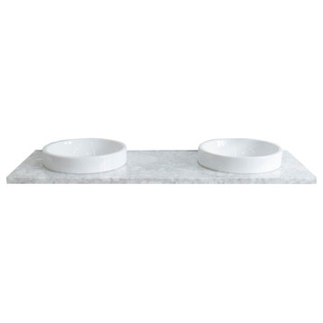 61" White Carrara Countertop and Double Round Sink