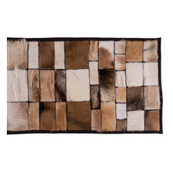 Modern Handmade Cowhide Patchwork Area Rug, Rectangle, Brown White, 4'7"x2'0" - Hall And Stair Runners