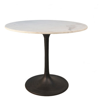 Enzo 36" Round Marble Top Dining Table, Black Base