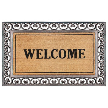 A1HC Welcome Rubber And Coir Paisley Border Double Doormat, 30"X48"