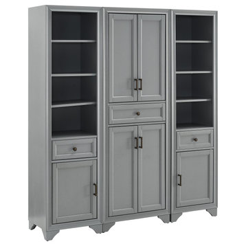 Tara 3-Piece Pantry Set, Distressed Gray Pantry and 2 Linen Cabinets