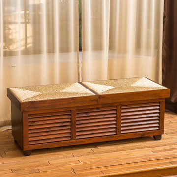Beach style ottoman with weaved sea grass material