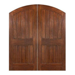 SARDINIA MAHOGANY HURRICANE IMPACT RESISTANT RATED ELLIPTICAL ARCH PLANK DOUBLE DOORS (1-3/4" ) - Windows And Doors