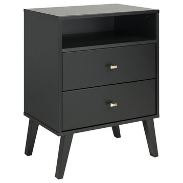 Home Square 2 Piece Solid Wood Nightstand Set with 2 Drawer in Black