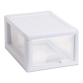 YBM Home Stackable Plastic Storage Bin with Lid, White - Bed Bath