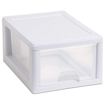 Sterilite 20518006 Stacking Storage Drawer, 6 Qt, White Frame with Clear Drawer