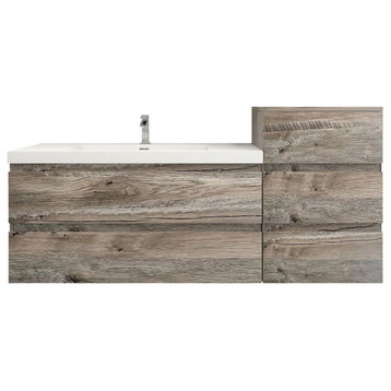 BTO 62" Wall Mounted Bath Vanity With Reinforced Acrylic Sink, Natural Wood