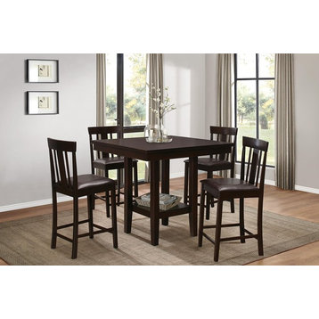 5-Piece Delmont Modern Counter Height Dining Set Table, 4 Chair, Espresso