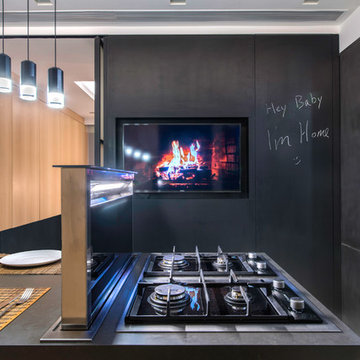 Industrial Minimal Kitchen with Magnetic Chalkboard, Hong Kong