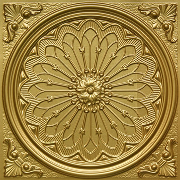 24"x24" PVC Faux Tin Ceiling Tiles, Glue-up or Drop-in, Set of 6, Brass