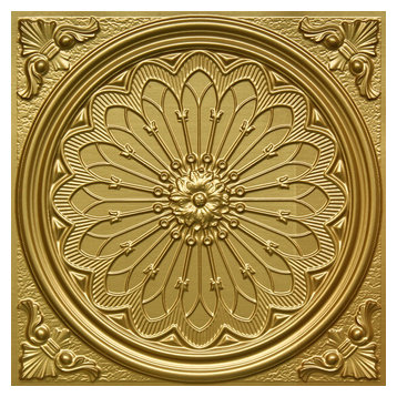 24"x24" PVC Faux Tin Ceiling Tiles, Glue-up or Drop-in, Set of 6, Brass