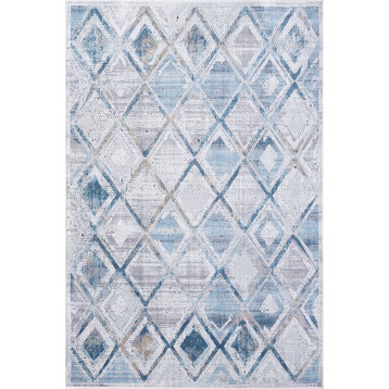 Mosaic 1666-115 Area Rug, Cream and Gray and Blue, 2'2"x7'7" Runner