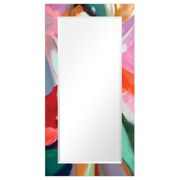 "Chaos" Beveled Mirror on Printed Abstarct Tempered Art Glass, 54x28"