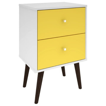 Manhattan Comfort Liberty 2-Drawer Solid Wood End Table in White/Yellow