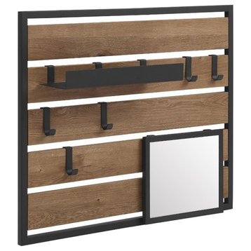 43" Wood Slatted Wall Organizer with Mirror - Knotty Driftwood / Black